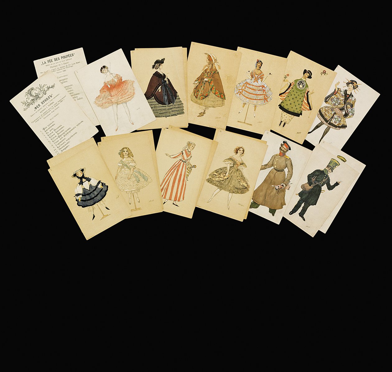 Desenhos de figurinos de "La Fee de la Poupees" de Leon Bakst