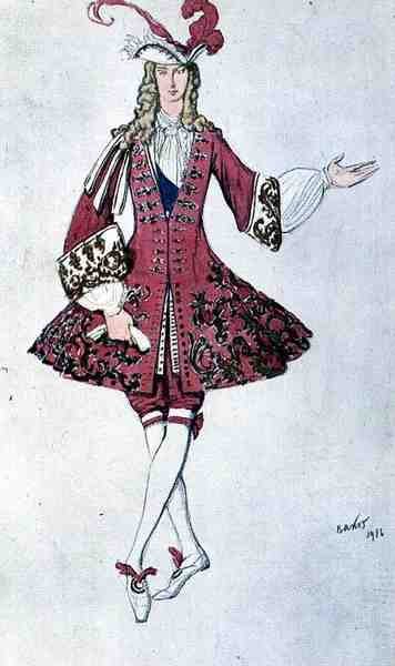Roupa para uma página, ao estilo de Ludwig XIV, de Aladdin de Leon Bakst