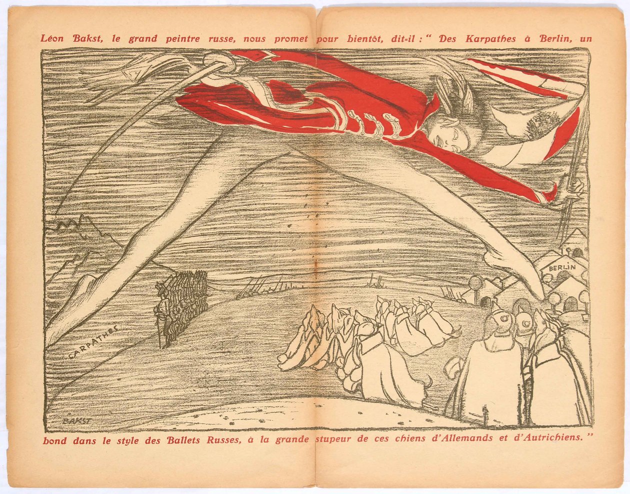 Dos Karpathians a Berlim, um salto no estilo do ballet russo..., c. 1915. de Leon Bakst