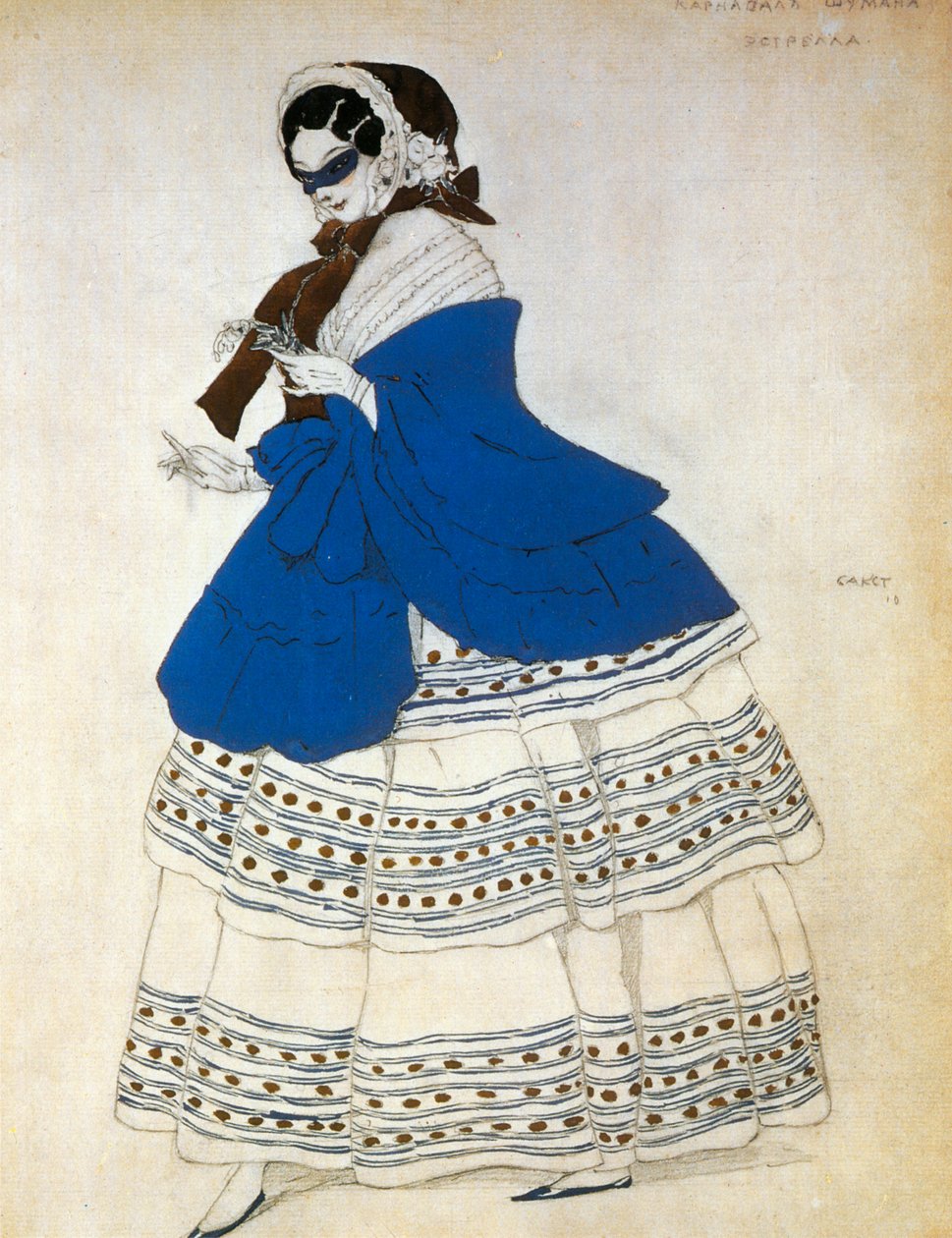 Estrella, esboço de figurino para o bailado Carnaval (aguarela) de Leon Bakst