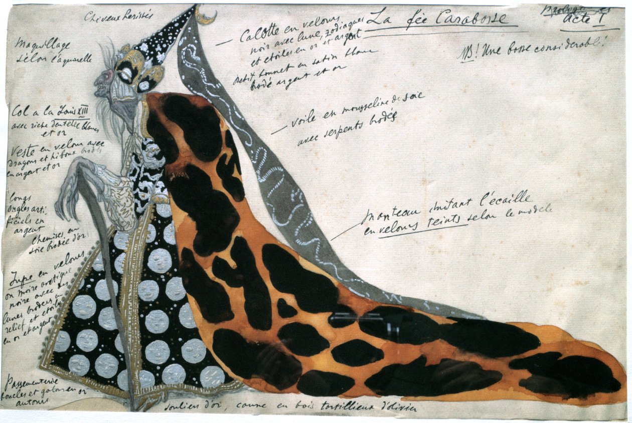 Fairy Carabosse, figurino do balé Tchaikovskys Bela Adormecida, início do século XIX de Leon Bakst
