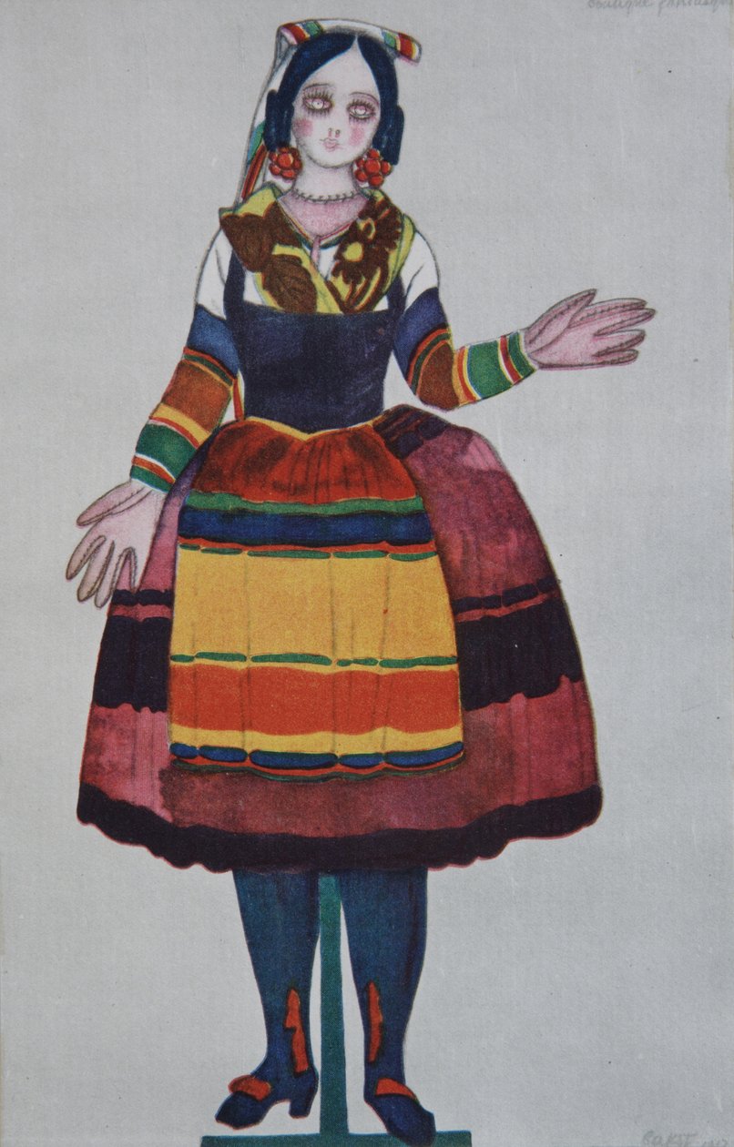 Boneco italiano. Figurino para o balé The Magic Toy Shop de G. Rossini, 1919 de Leon Bakst