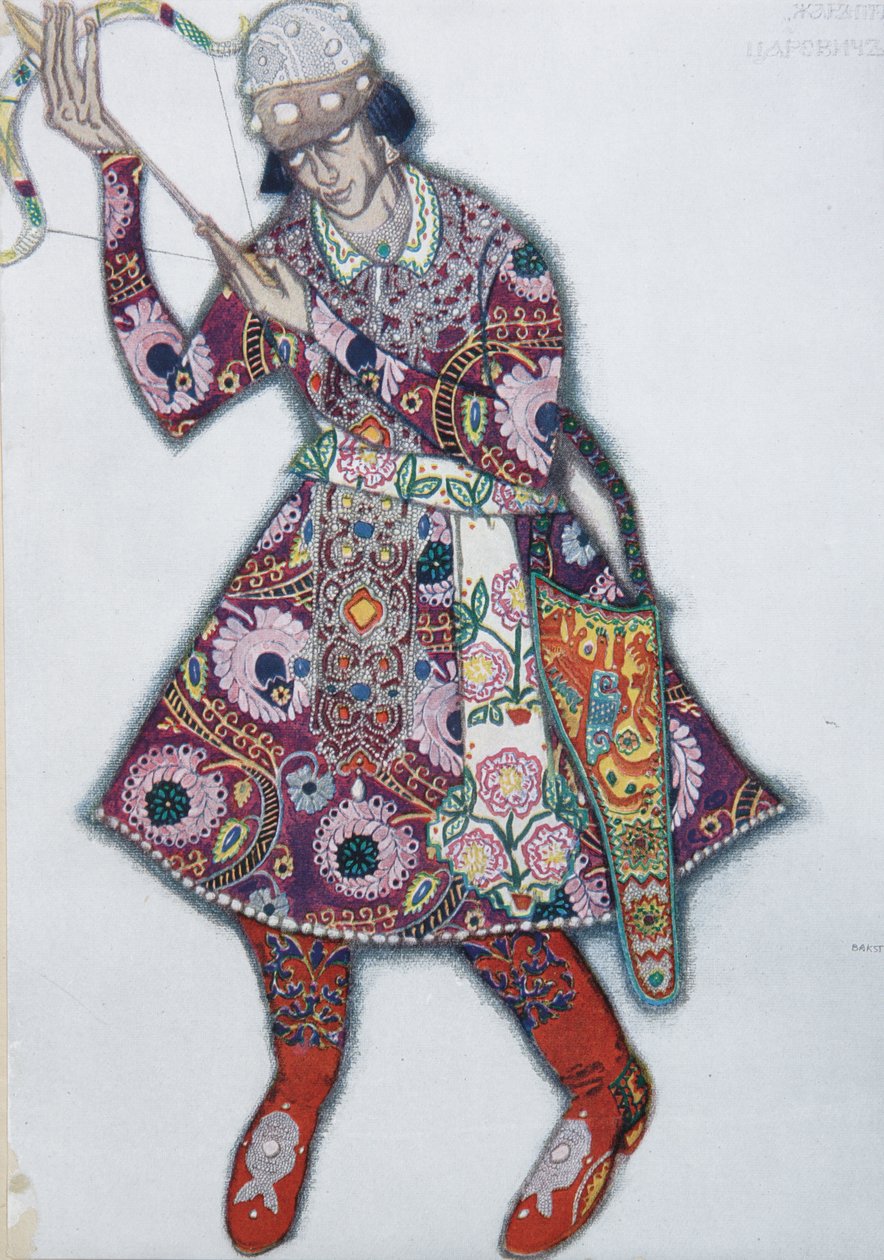 Ivan Tsarevich. Figurino do balé O Firebird Loiseau de feu de I. Stravinsky, 1910 de Leon Bakst
