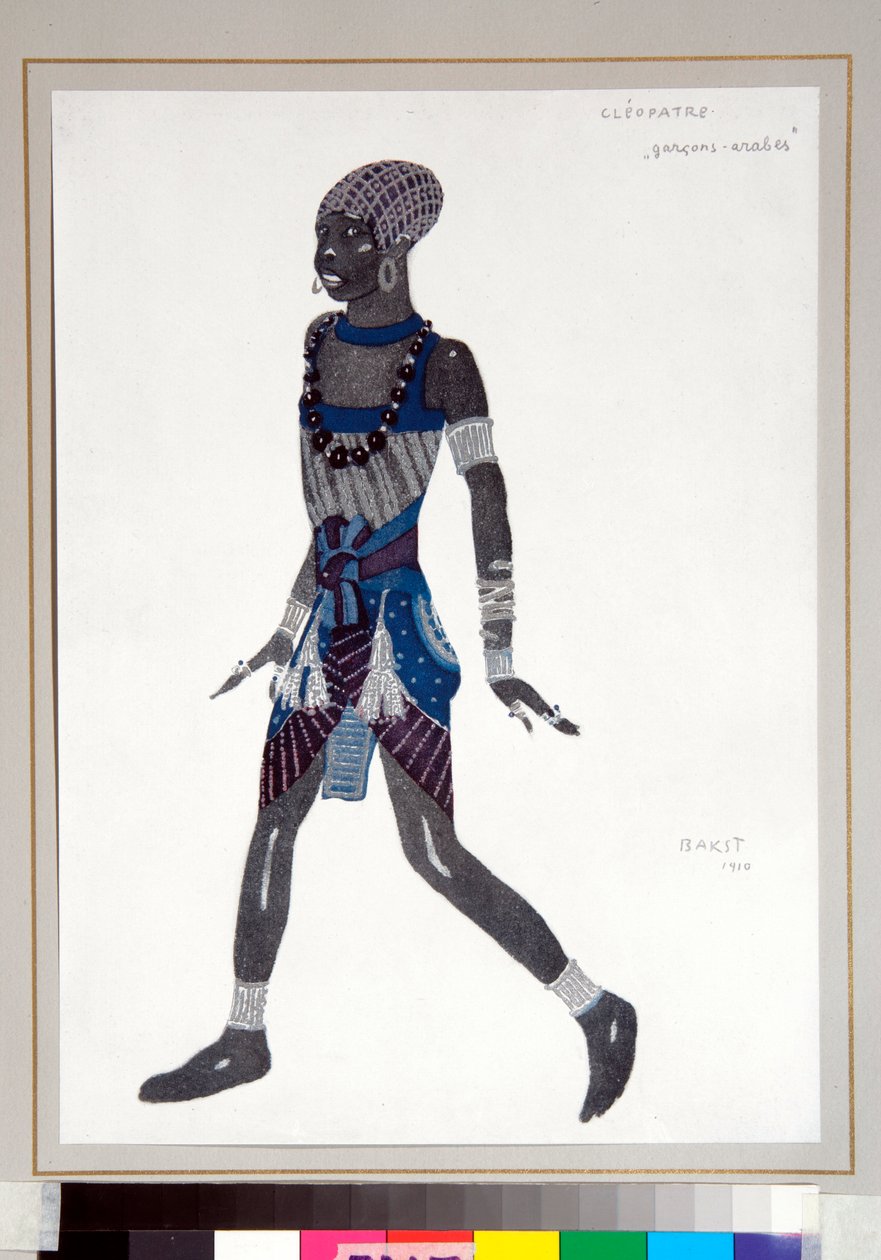 ""Jovem árabe"" Figurino desenhado por Leon Bakst (1866-1924) para o balé ""Cleópatra"" dos Ballets Russes de Leon Bakst