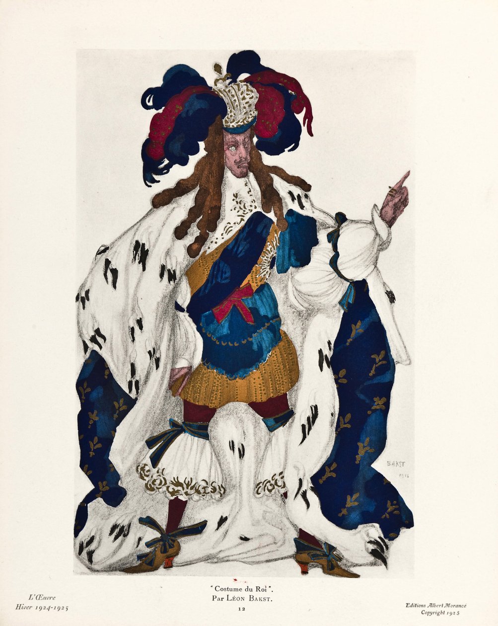 Traje "O rei" de Leon Bakst para o balé Bela Adormecida de Pyotr Tchaikovsky (1840-1893) (O rei, traje para o balé Bela Adormecida de P Tchaikovsky - Bakst, Leon (1866-1924) - 1921 - Litografia a cores) Coleção Particular de Leon Bakst