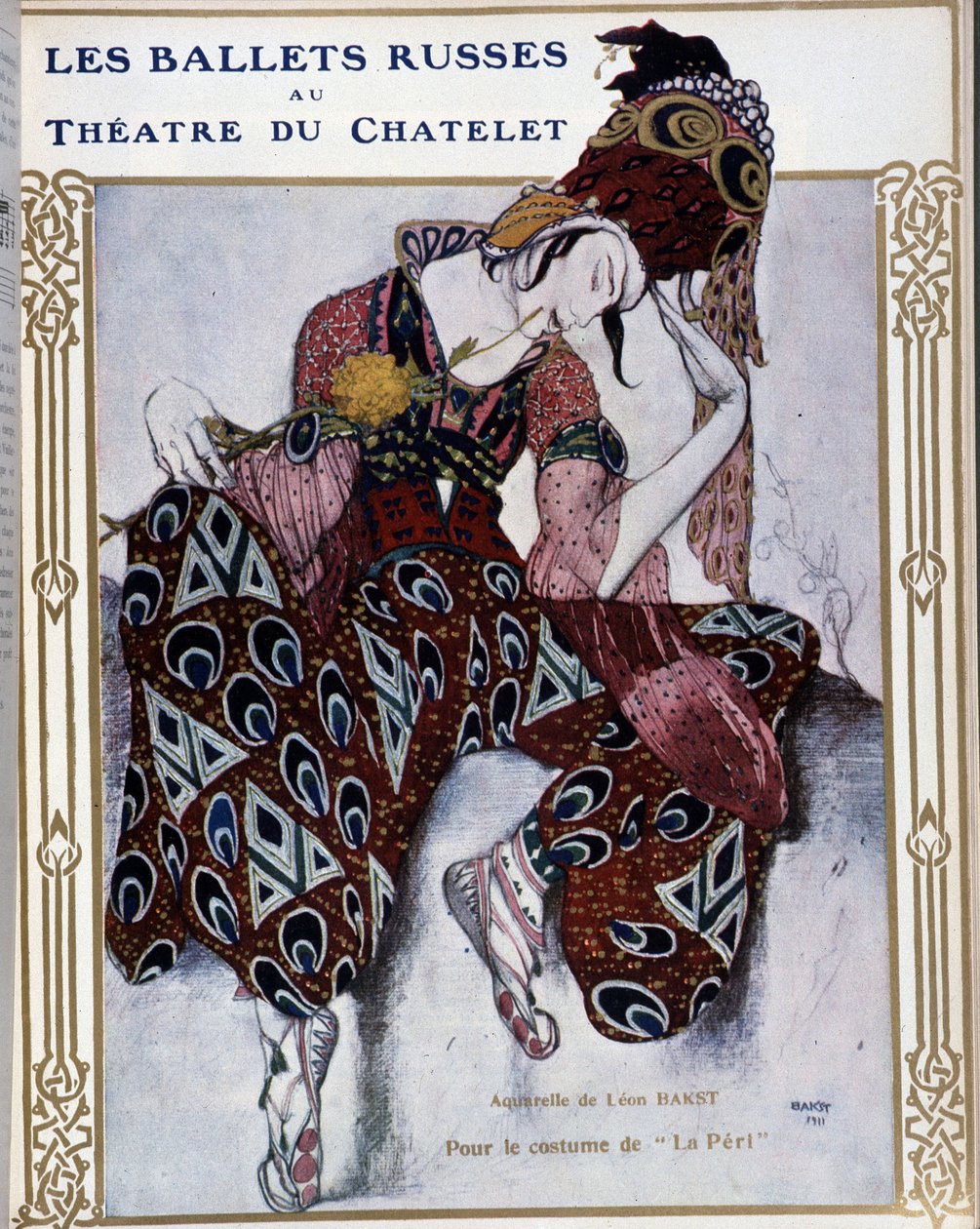 Les Ballets Russians au theatre du Chatelet: fantasia de "La Peri" - aguarela de Bakst, cov. em "Comoedia ilustrado". de Leon Bakst