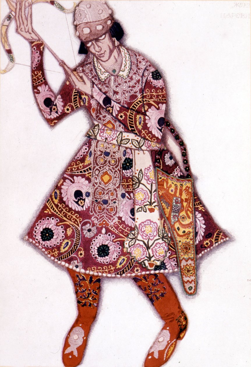 O traje de Léon Bakst para "The Fire Bird" de Stravinsky na Ópera de Paris, junho de 1910 de Leon Bakst