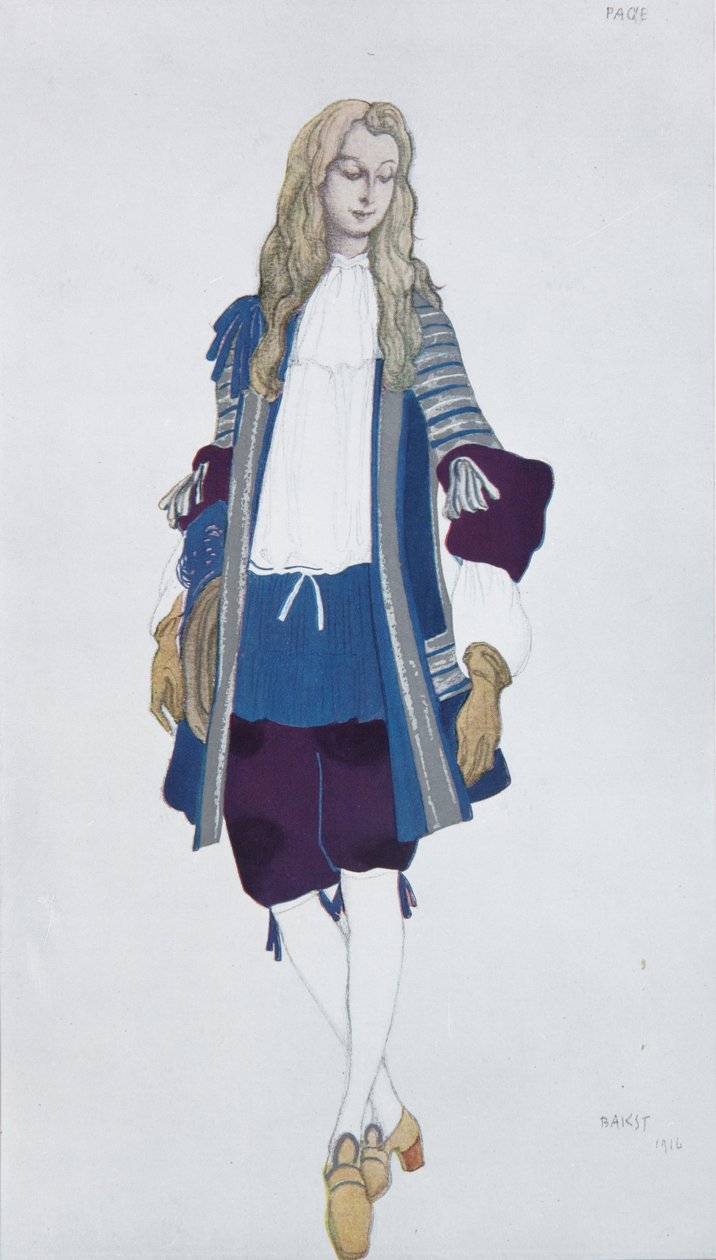 Página da princesa. Figurino do balé A Bela Adormecida de P. Tchaikovsky, 1916 de Leon Bakst
