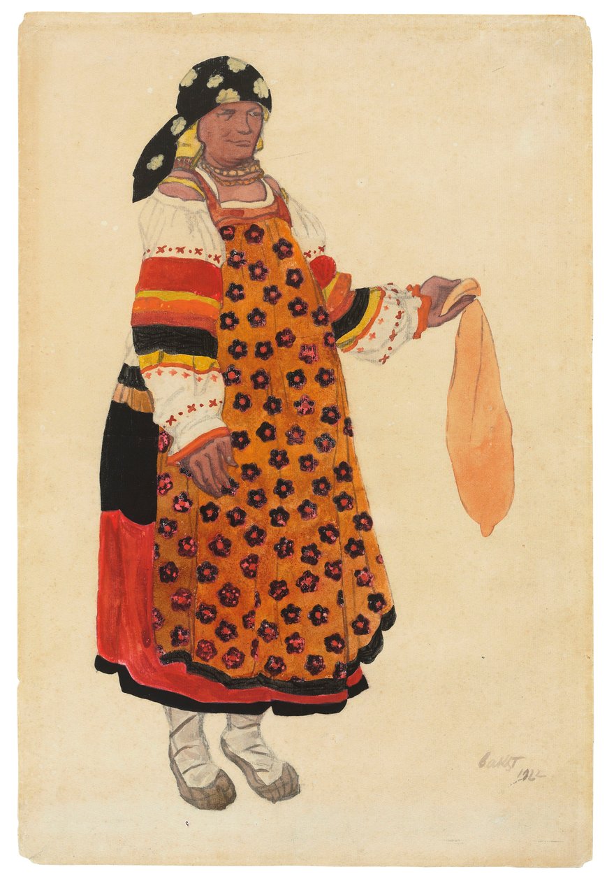 Camponesa. Figurino para o Vaudeville Old Moscow no Théâtre Femina, Paris, 1922. de Leon Bakst