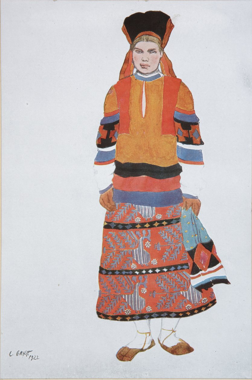 Camponesa. Figurino do Vaudeville Old Moscow no Théâtre Femina em Paris, 1922 de Leon Bakst