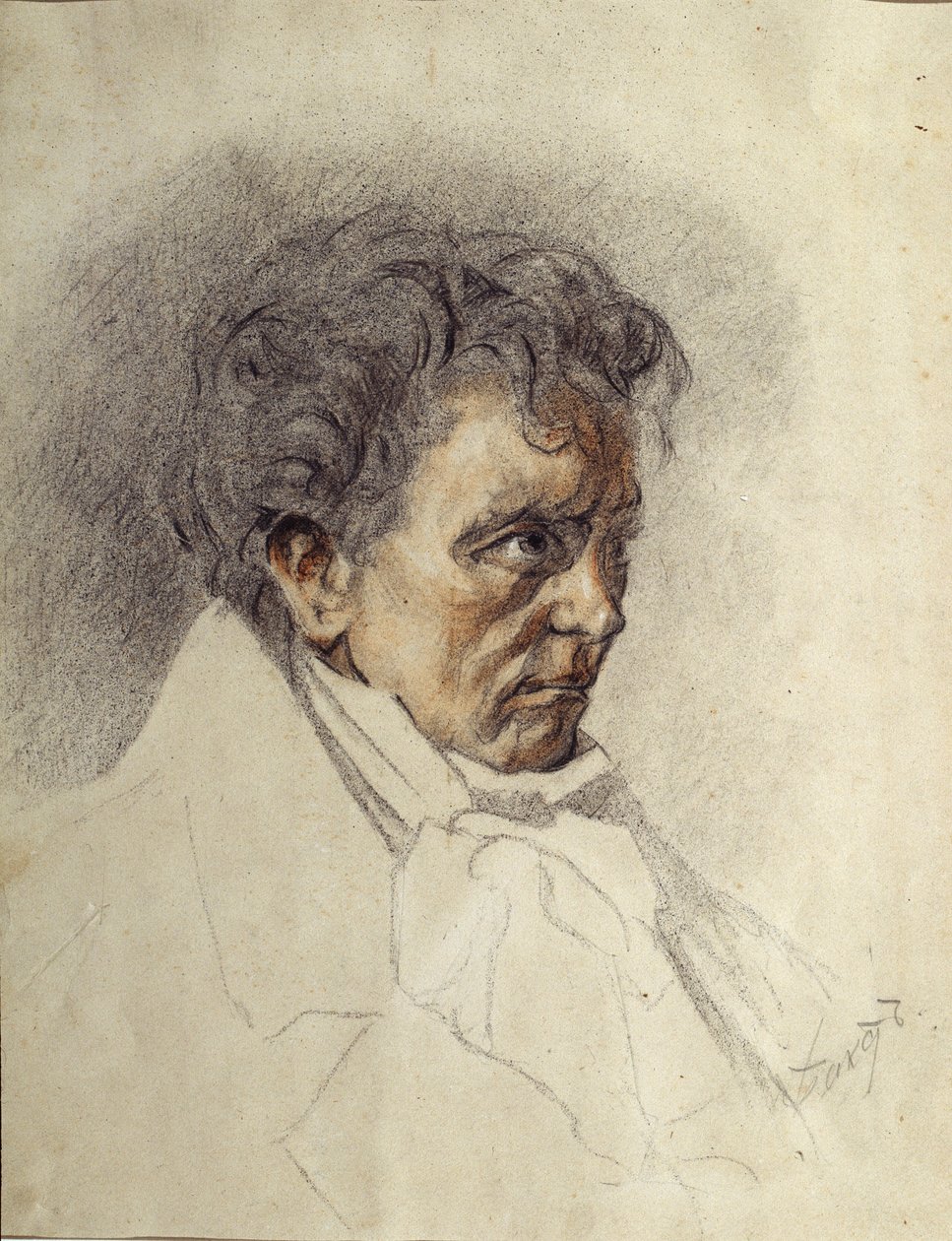 Retrato de Ludwig van Beethoven (1770-1827) (Ludwig van Beethoven). Pintura de Leon Bakst (1866-1924). Aquarela e pastel sobre papel, 29,5 x 23,5 cm. Arte russa, final do século 19 início do século 20. Museu de Arte Estatal da República do Quirguistão, Bis de Leon Bakst