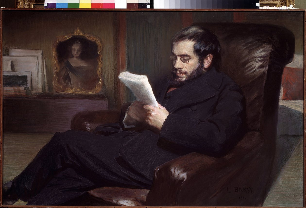 Retrato do artista Alexander Benois (1870-1960). Desenho de Leon Bakst (1866-1924). Aguarela e pastel sobre papel, 64,5 x 100,3 cm de Leon Bakst