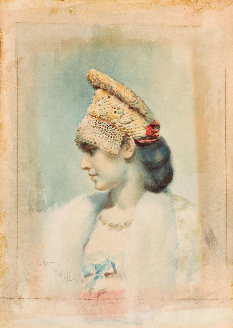 Retrato de uma garota vestindo uma Kokoshnik de Leon Bakst