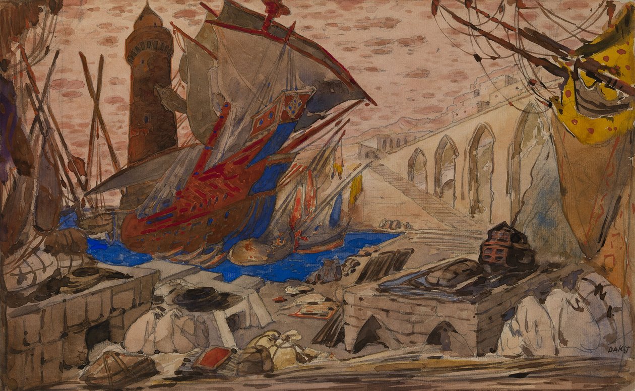 Cenografia de La Pisanelle ou morte perfumada de Gabriele dAnnunzio, 1913 de Leon Bakst