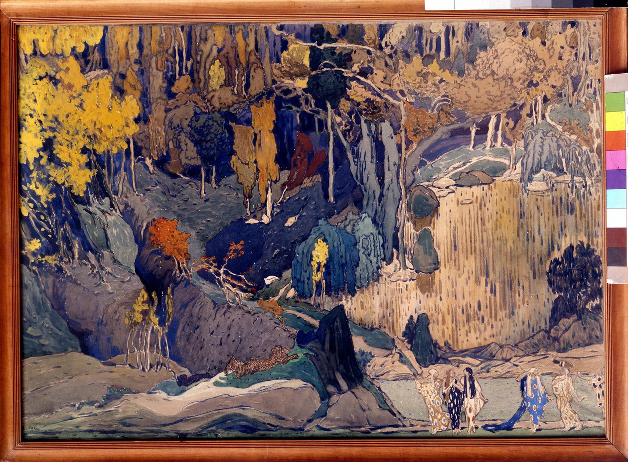 Cenografia de "Prelúdio para a tarde de um fauno", 1912 de Leon Bakst