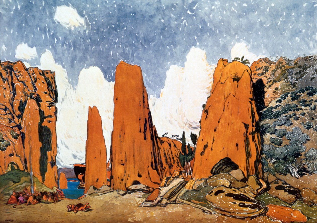 Cenografia para uma produção de Ballets Russes de Ravels Daphnis et Chloe, 1912 de Leon Bakst