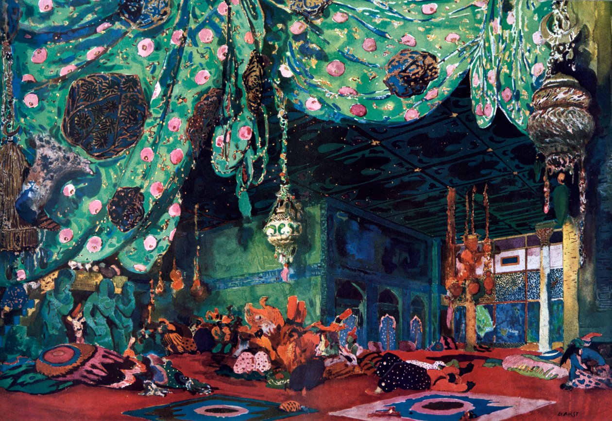 Cenografia para o balé Scheherazade, c1913 de Leon Bakst