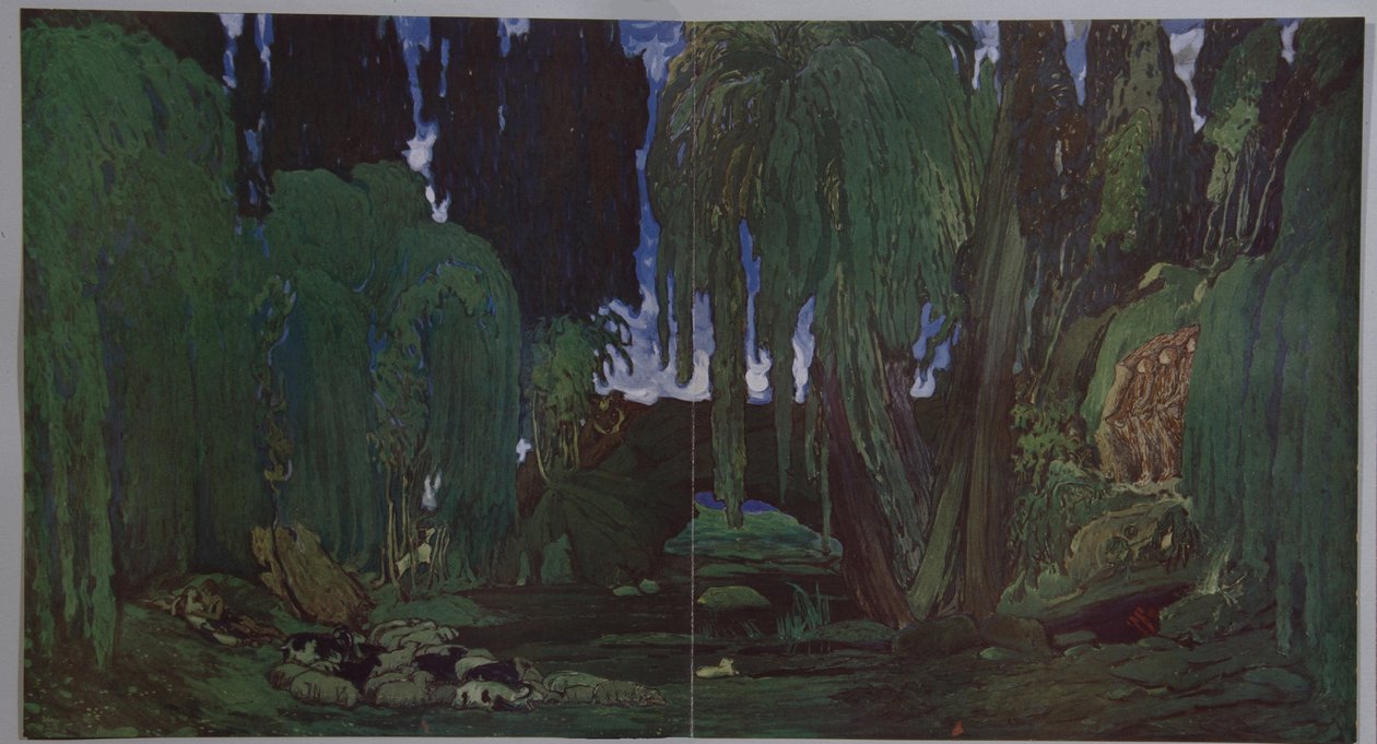 Cenografia para o ballet Narcisse de N. Tcherepnin, 1911 de Leon Bakst