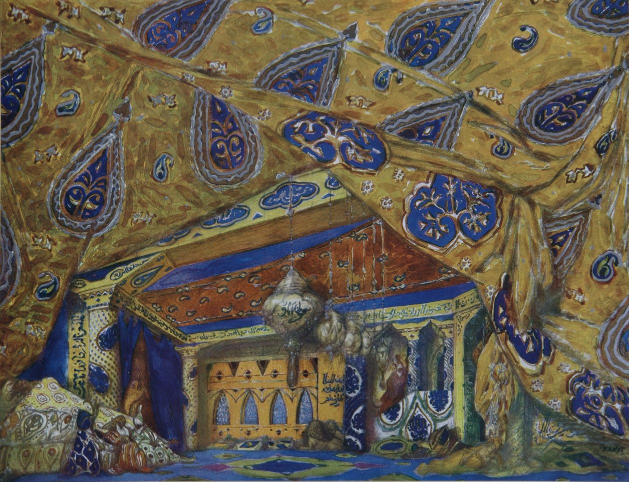 Cenografia para o balé Oriental Fantasy de Ippolitov-Ivanov e Mussorgsky, 1913 de Leon Bakst