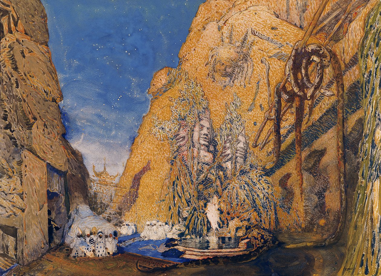Palco para o &39;Dieu Bleu&39;, de Reynaldo Hahn (1845-1947) 1911 de Leon Bakst