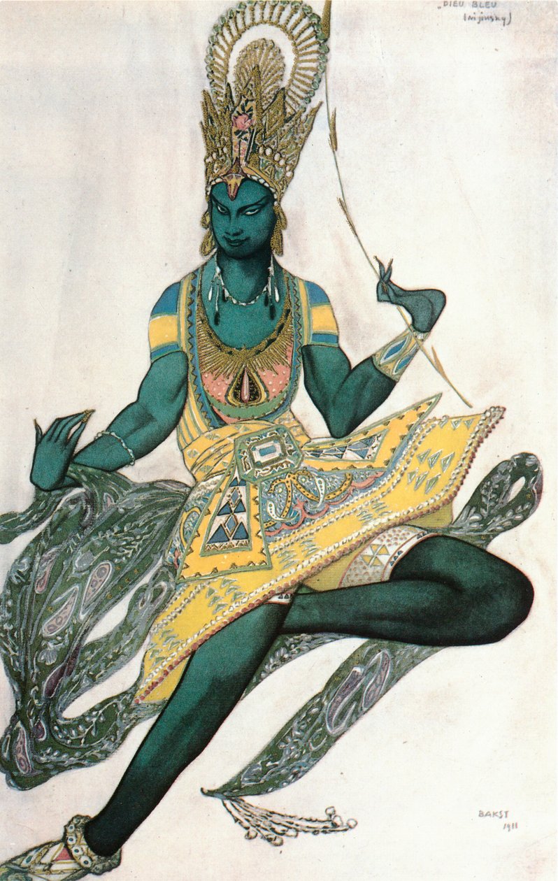 O Deus Azul, esboço de figurino para o ballet de Reynaldo Hahn "Dieu Bleu" (aguarela, guache e ouro sobre papel) de Leon Bakst