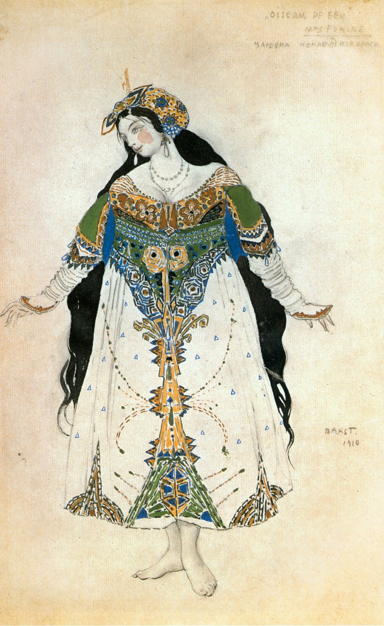 A Princesa, esboço de figurino para o ballet "Pássaro de Fogo" de Igor Stravinski (aguarela) de Leon Bakst
