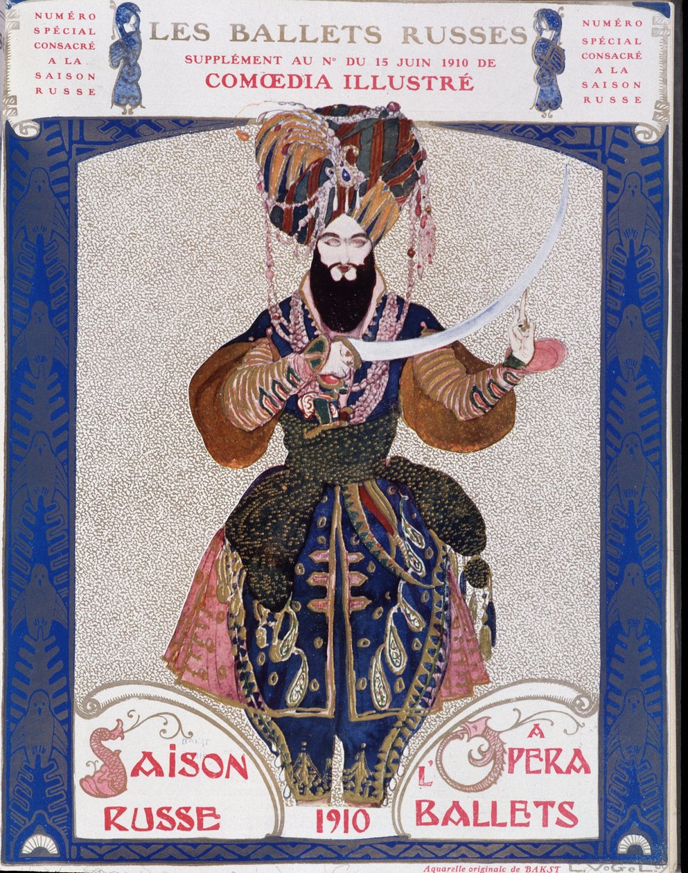 Os balés russos na ópera - aguarela de Bakst, em "Comoedia ilustrado". de Leon Bakst