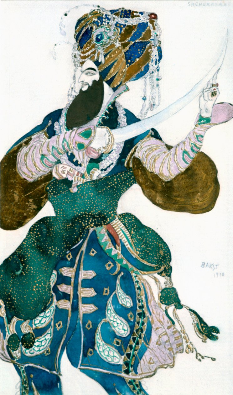 O Xá da Pérsia, figurino para uma produção de Ballher Russes de Scheherazade, c1913. de Leon Bakst