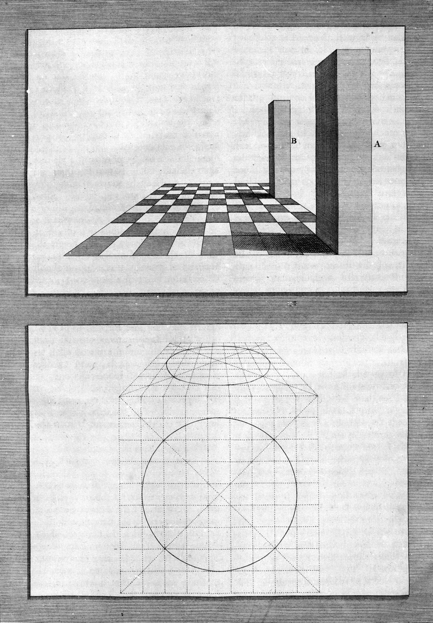 Tratamentos sobre arquitetura, perspectiva e geometria: quadro retirado de "De Architectura Libri decem" de Leon Battista Alberti (1404-1472), arquiteto, matemático, poeta italiano da Renascença, Londres de Leon Battista Alberti