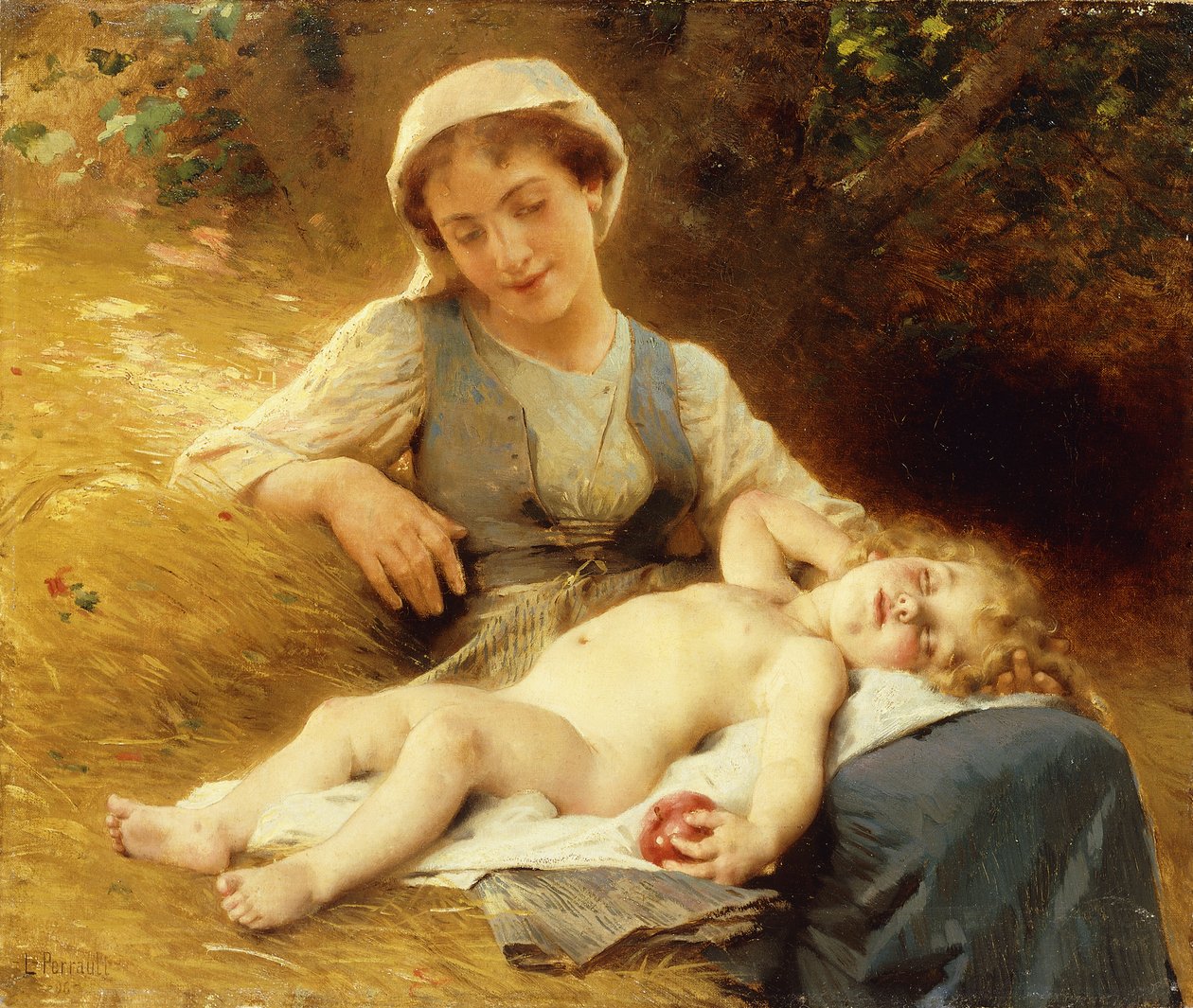 Uma mãe com seu filho adormecido, 1896 de Leon Bazile Perrault