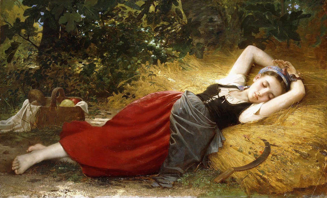 Uma jovem camponesa, dormindo, 1874 de Leon Bazile Perrault