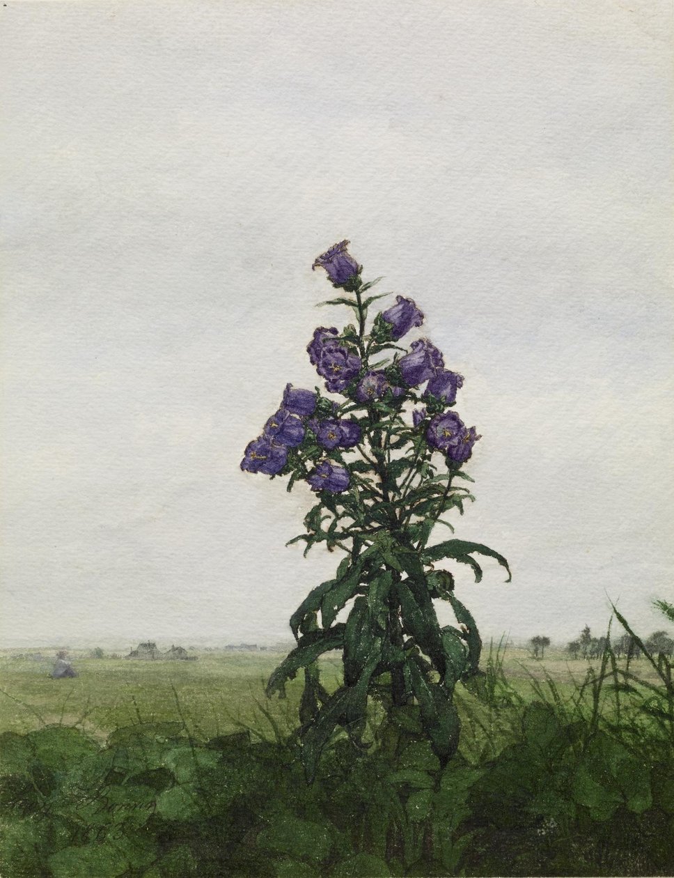 Campânula diante de uma paisagem de Léon Bonvin