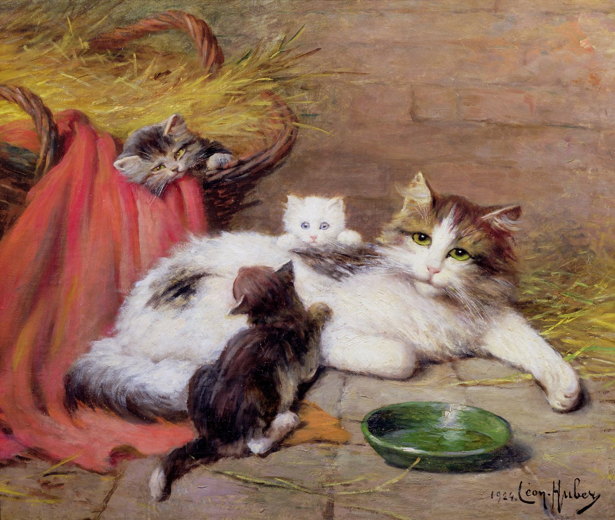 Gato com gatinhos, 1924 de Leon Charles Huber