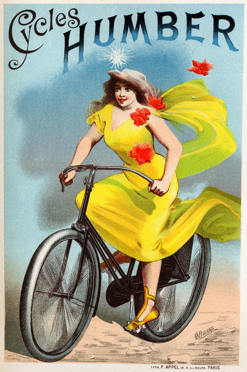 Transporte. Bicicletas Humbert. Cartaz de Choubrac, França, c.1895 (cartaz) de Leon Choubrac