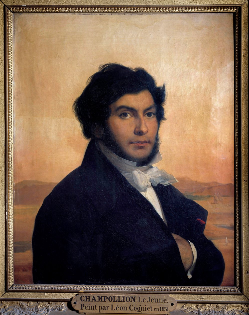 Retrato de Jean-Francois (Jean Francois) Champollion (1790-1832), egiptólogo francês, decifrador de hieróglifos. Pintura de León de Léon Cogniet