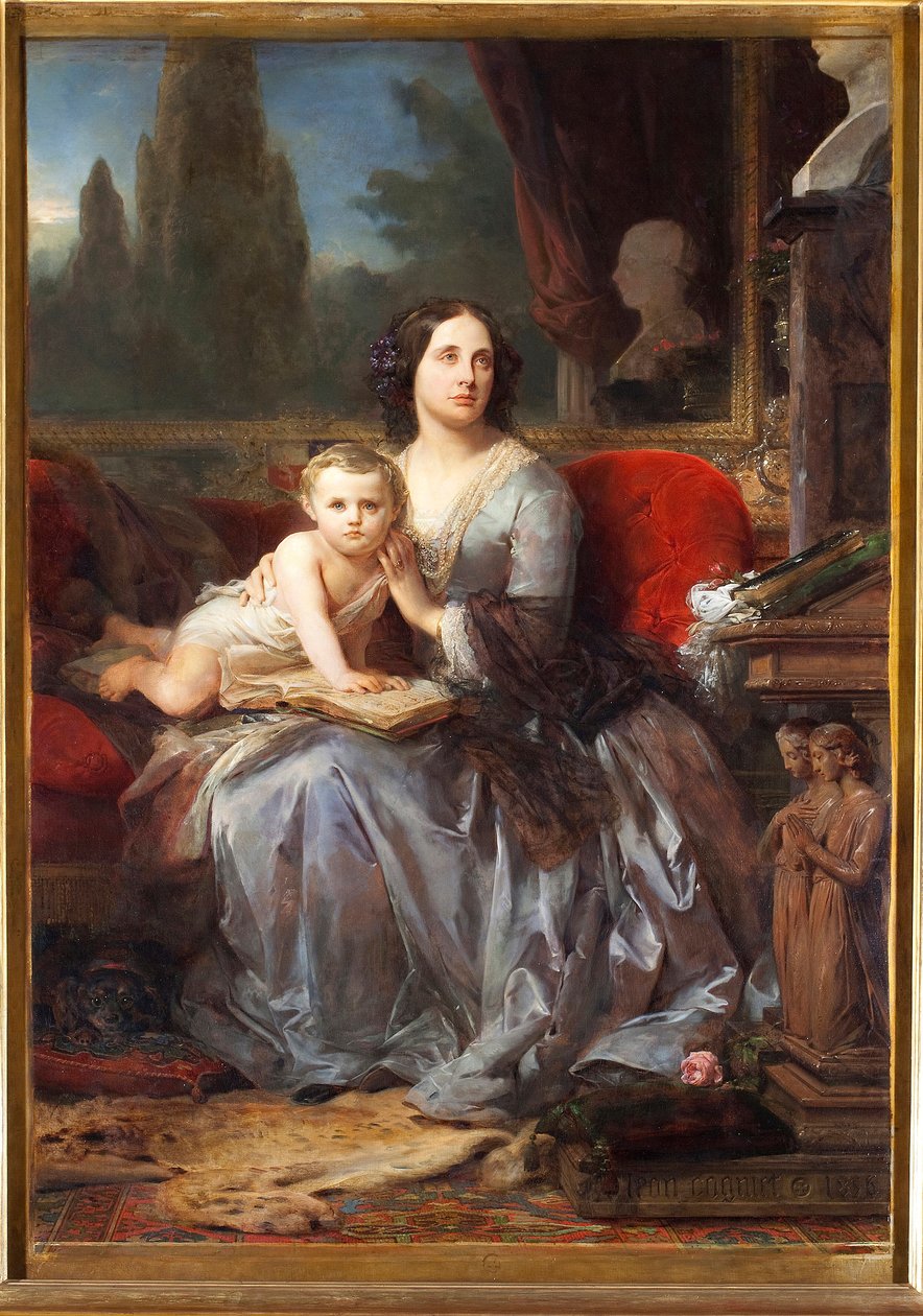 Retrato de Maria (Maria) Brignole-Sale (Venda Brignole) De Ferrari, Duquesa de Galliera (1811-1888) com Seu Filho Filippo Pintura de Leon Cogniet (1794-1880) 1856 Palazzo Rosso, Galleria, Genes de Léon Cogniet