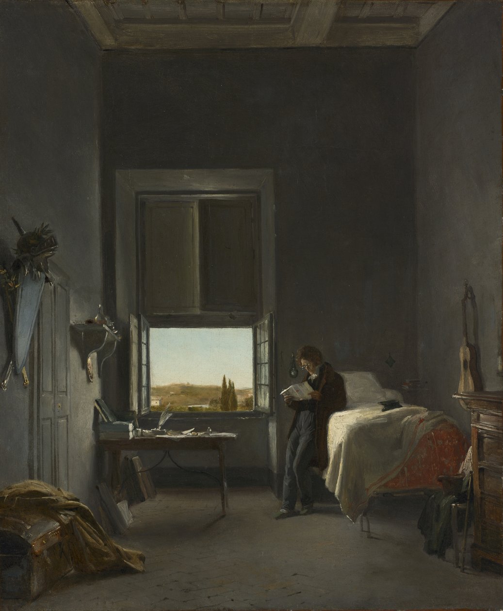 O artista em seu quarto na Villa Medici, Roma de Léon Cogniet