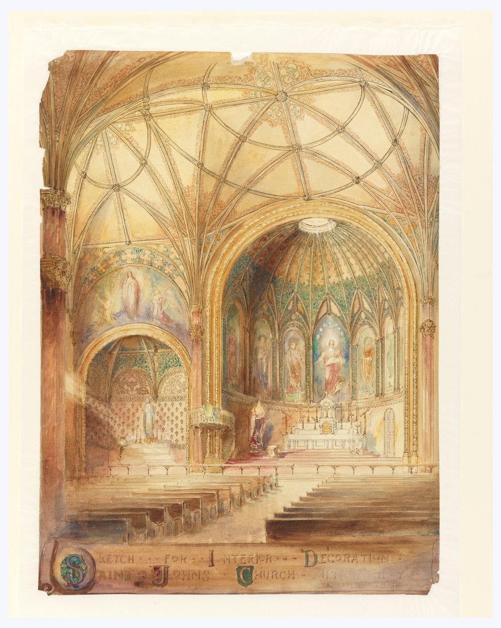 Renderização do Interior, Igreja de São João, Utica, NY de Leon Dabo