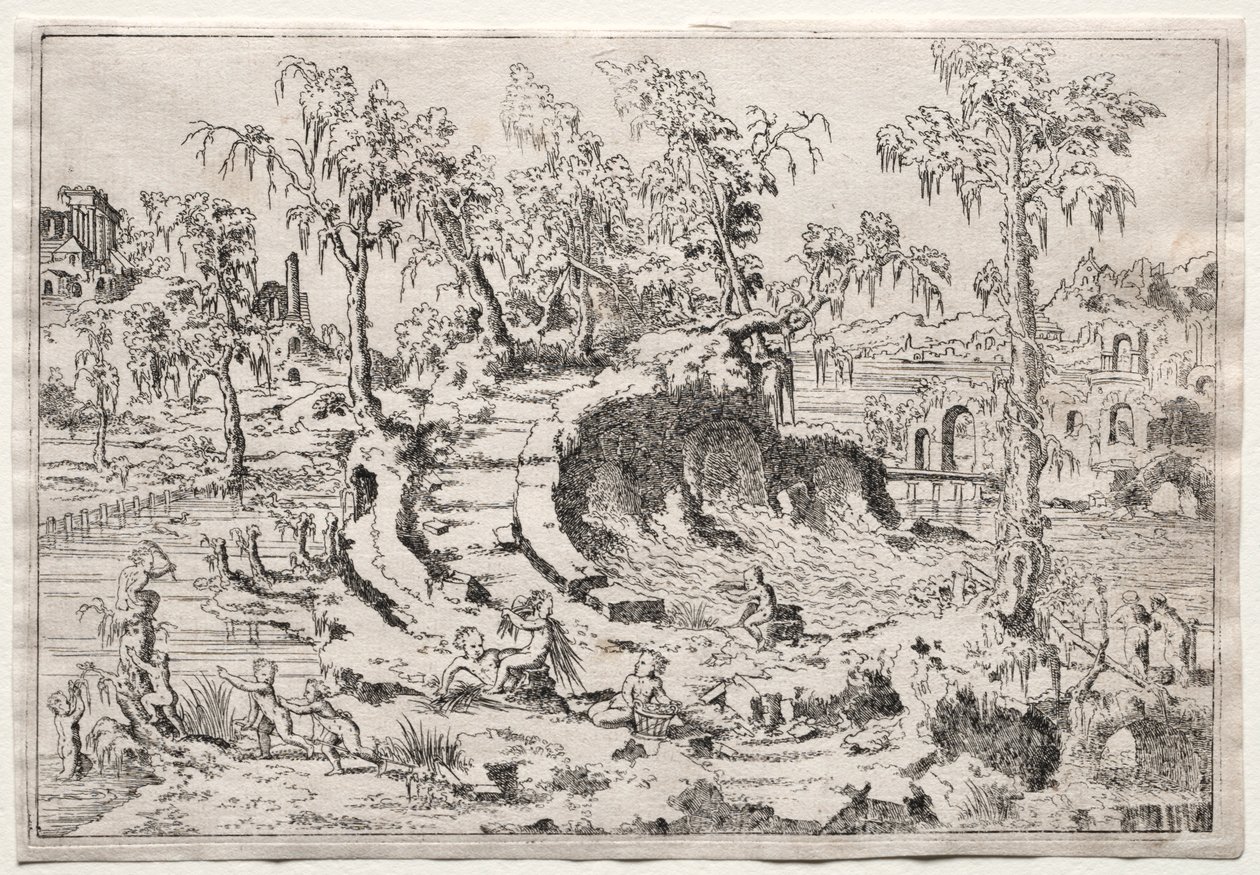 Paisagem com Putti de Leon Davent