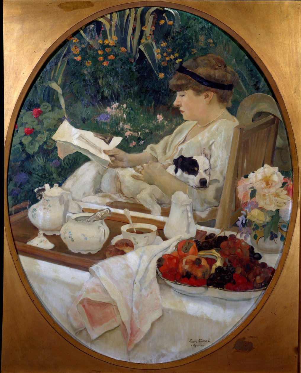 O chá no jardim. Pintura de Leon Carre (1878-1942) de Leon Georges Carre