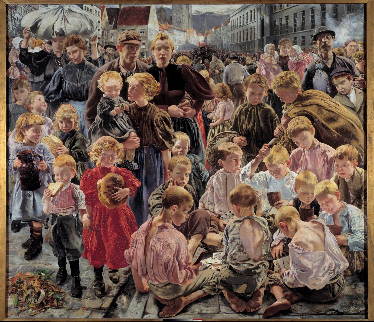 Realismo social: "The Age of the Worker" Parte central de um quadro de Leon Frederic (1856-1940) de Leon Henri Marie Frederic
