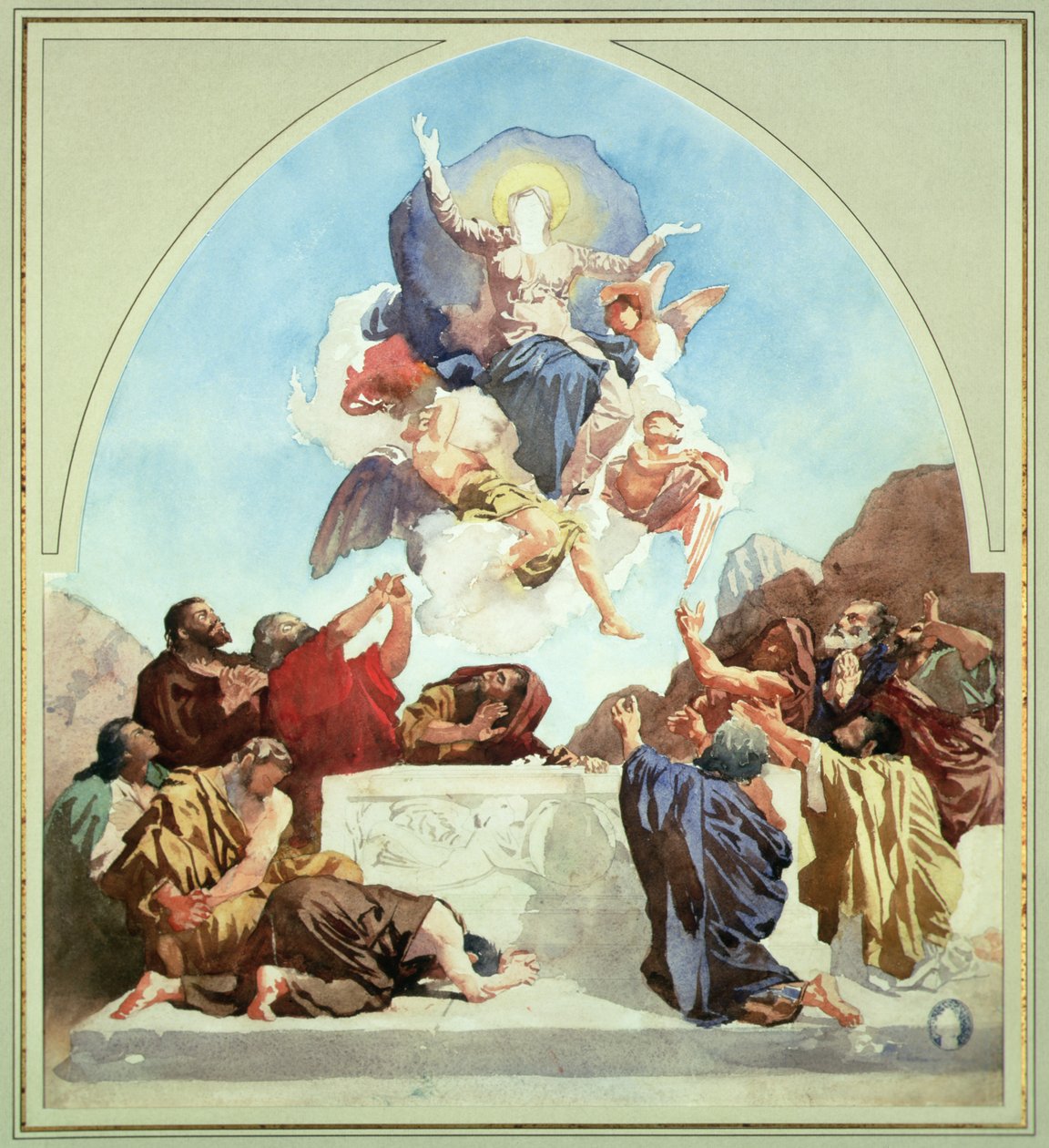 Estudo para a Assunção da Virgem (lápis e aguarela sobre papel) de Leon Joseph Florentin Bonnat