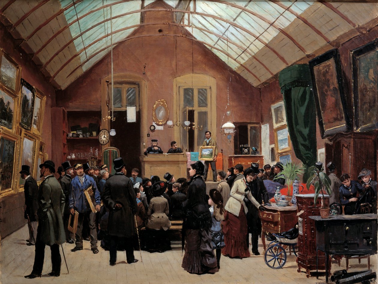 Uma sala de vendas no século XIX. Pintura de Leon Joseph Voirin (1833-1887) de Leon Joseph Voirin