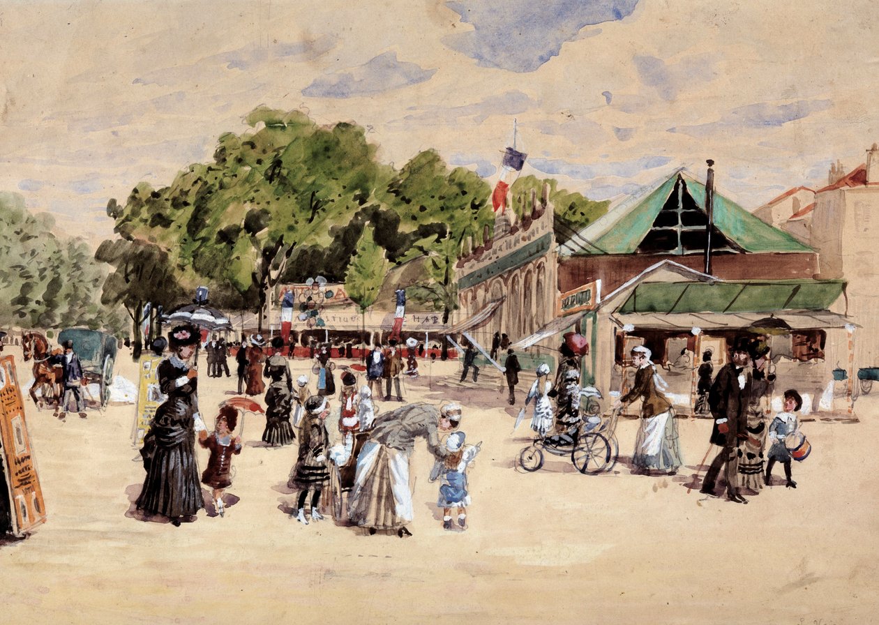 O passeio até ao recinto da feira. Pintura de Leon Joseph Voirin (1833-1887) de Leon Joseph Voirin