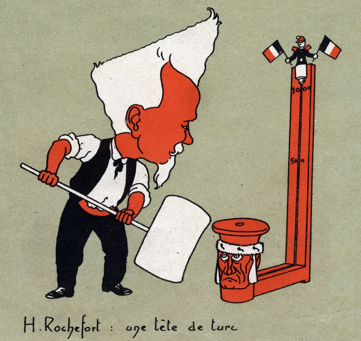 Desenho animado de Henri Rochefort (1831-1913), jornalista e político francês "Head of Turk" - Ilustração de Leon Lebegue (1863-1944) - Gravação em "Le sun-du-dimanche" de Leon Lebegue