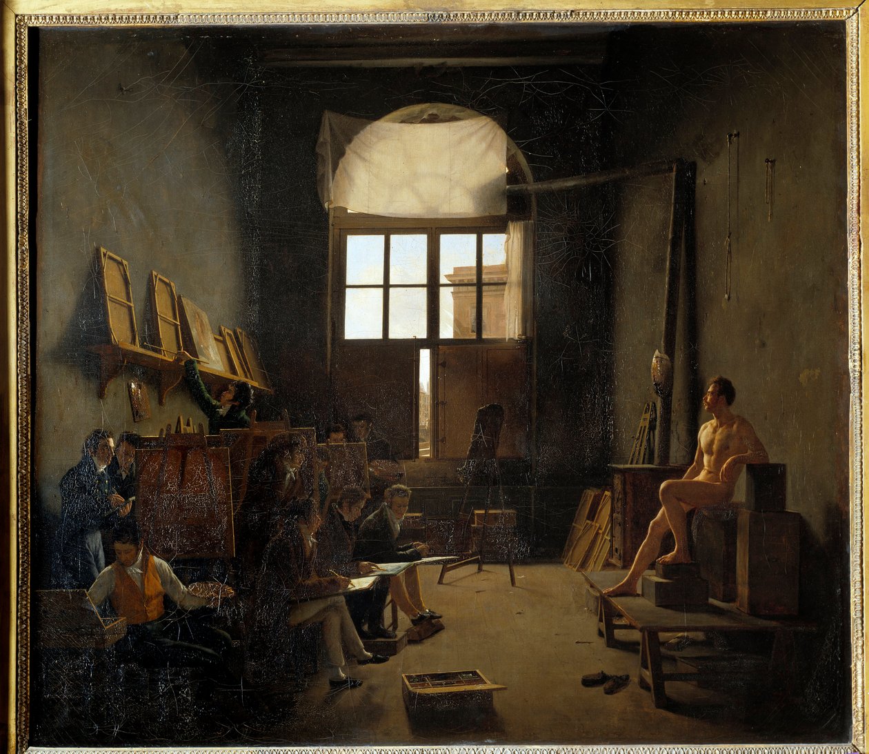 Interior do estúdio de David no College of Four Nations em 1814 (actual Institut de France). Pintura de Mathieu Cochereau (1793-1817) de Leon Mathieu Cochereau