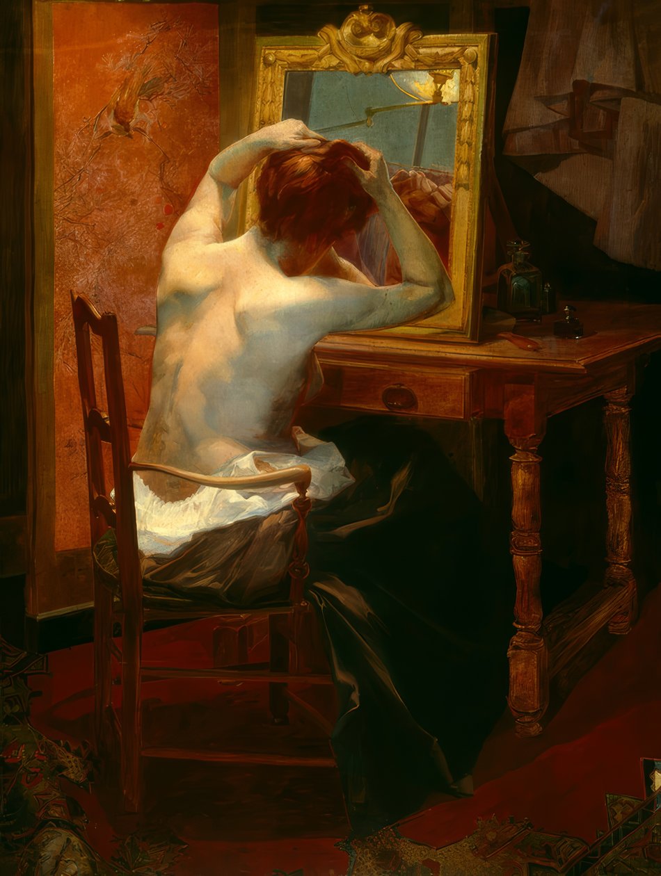Uma senhora junto à casa de banho de Leon Olivier Bon