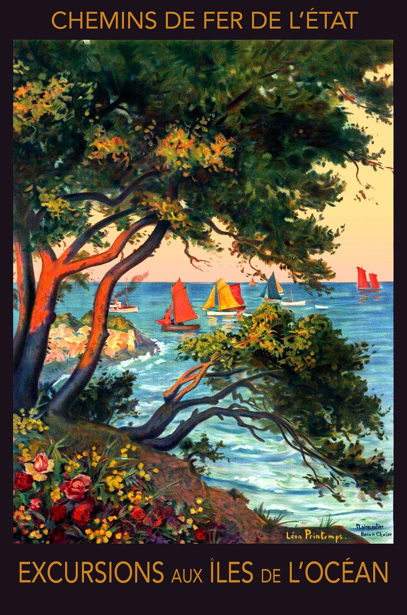 Excursões às ilhas do Oceano Atlântico, Noirmoutier, início do século XX (cartaz) de Leon Printemps