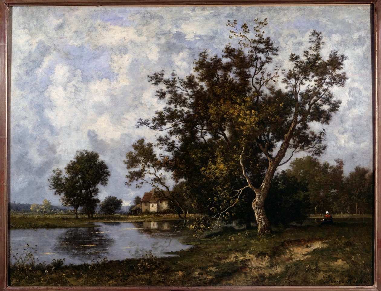 Landscape a la Mare Painting by Leon Richet (1847-1907) Colecção Privada do século XX de Leon Richet