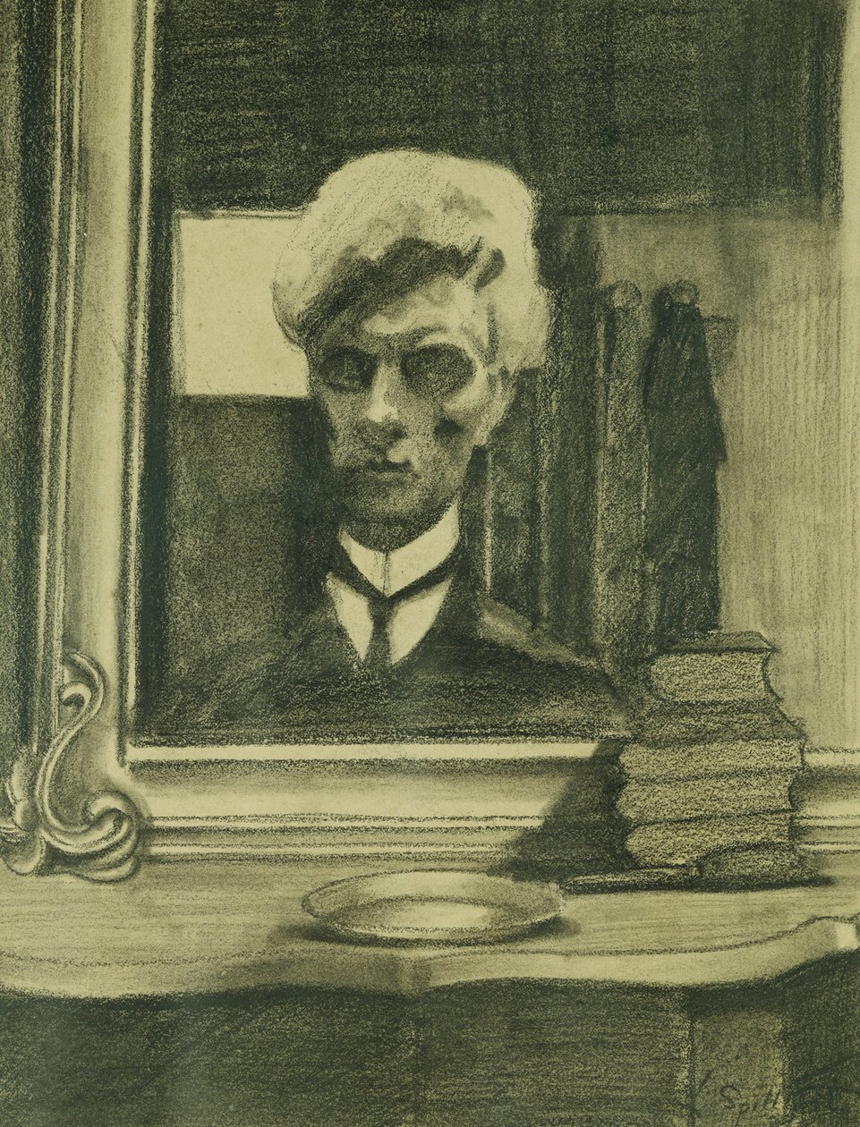 Auto-retrato; Auto-retrato, c.1907 (carvão vegetal e lápis de cera em papel vegetal) de Leon Spilliaert